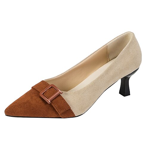 

Women's Heels Daily Buckle Kitten Heel Pointed Toe Vintage Suede Loafer Color Block Black Brown