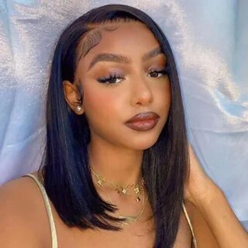 

Bone Straight Short Bob 13x4 Lace Front Human Hair Wig Pre Plucked Brazilian Frontal Closure Wigs For Black Women