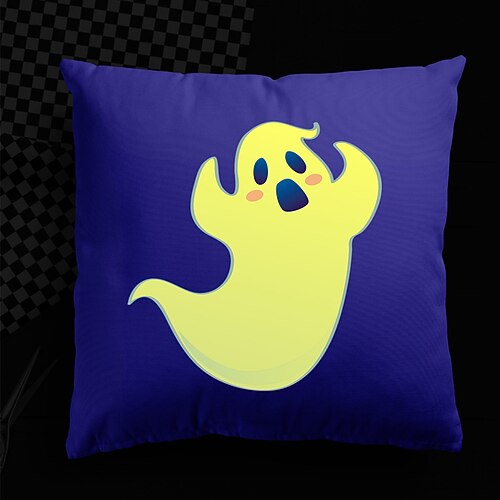 

Halloween UV Reactive Cushion Cover 1PC Soft Decorative Ghost Square Throw Pillow Cover Cushion Case Pillowcase for Bedroom Livingroom Superior Quality Machine Washable Indoor Cushion for Sofa Couch Bed Chair