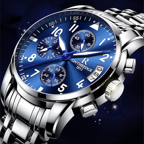 

Ruizhiyuan Stainless Steel Shell Steel Watch Luminous Calendar Small Three-Pin Multi-Function Steel Watch Men'S Genuine Quartz 6-Pin Watch