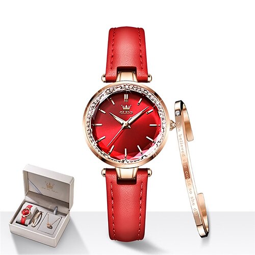 

OLEVS Montres à quartz pour Femme Analogique Quartz Tendance Luxe Elégant Créatif Alliage de Titane Vrai Cuir Créatif