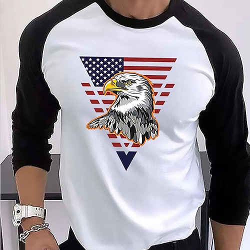 

Men's T shirt Tee Graphic National Flag Crew Neck White Print Street Sports Long Sleeve Patchwork Print Clothing Apparel Fashion Designer Casual Comfortable