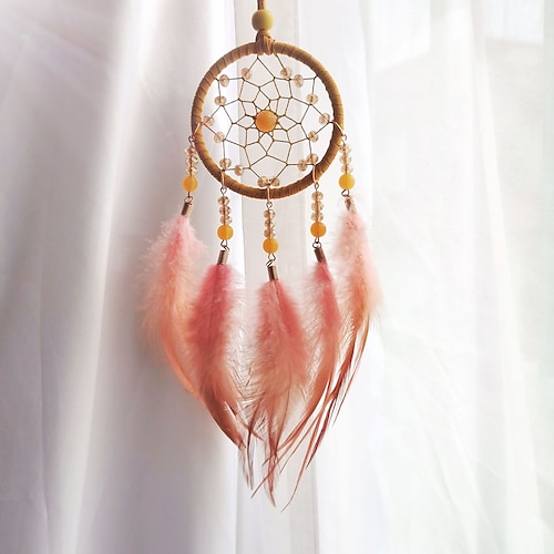 

Orange Dream Catcher Handmade Gift Feather Hook Flower Wind Chime Ornament Wall Hanging Decor Art Boho Style 1540cm