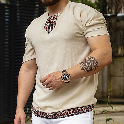 

Men's T shirt Tee Hot Stamping Graphic Patterned Tribal Crew Neck Street Daily Short Sleeve Tops Casual Fashion Comfortable Khaki