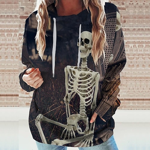 

Women's Hoodie Sweatshirt Black Graphic Sports Long Sleeve 3XL