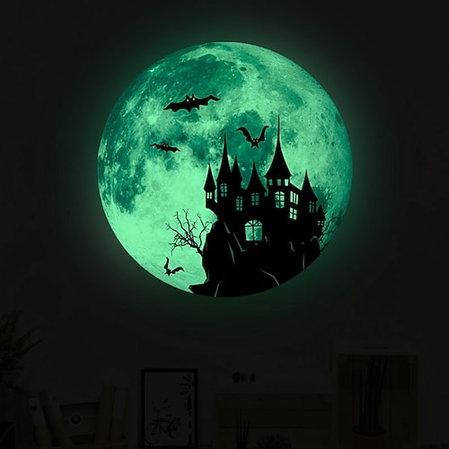 

Luminous Halloween Castle Bat Wall Stickers Bedroom Kids Room kindergarten Removable Pre-pasted PVC Home Decoration Wall Decal 1pc