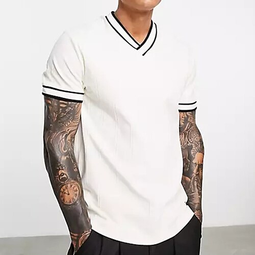 

Men's T shirt Tee Solid Color V Neck White Short Sleeve Street Daily Tops Casual Comfortable / Summer / Spring / Summer