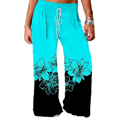 

Women's Plus Size Pants Chinos Drawstring Print Floral Casual Casual Daily High Full Length Fall Winter Blue L XL XXL 3XL 4XL