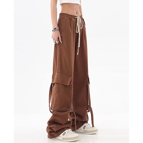 

Women's Cargo Pants Pants Trousers 100% Cotton ArmyGreen Brown High Waist Athleisure Casual Daily Baggy Micro-elastic Full Length Outdoor Solid Color M L XL XXL