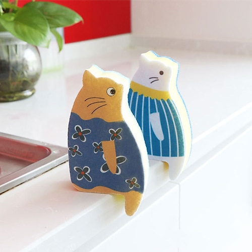

Dishwashing Sponge Quickly Absorbs Water and Cleans Brush Cat Cute Cartoon Dishwashing Cloth Pad Sponge Wipe for Kitchen Household