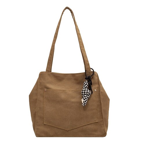 

Women's Shoulder Bag Canvas Buttons Zipper Solid Color Daily Outdoor Black Khaki Beige