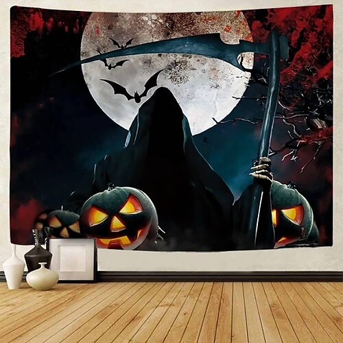 

Halloween Party Tapestry Art Deco Blanket Curtain Hanging Home Bedroom Living Room Decor Pumpkin Ghost Skull Scythe