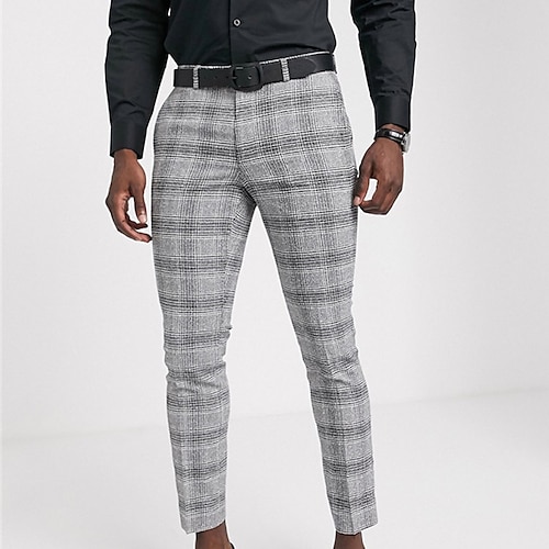 

Men's Chinos Trousers Jogger Pants Plaid Dress Pants Front Pocket Plaid Checkered Lattice Tartan Comfort Business Casual Daily Basic Streetwear Gray Micro-elastic