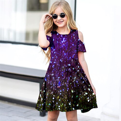 

Kids Little Girls' Dress Graphic A Line Dress Daily Holiday Vacation Print Blue Purple Wine Above Knee Short Sleeve Casual Cute Sweet Dresses Spring Summer Regular Fit 3-12 Years