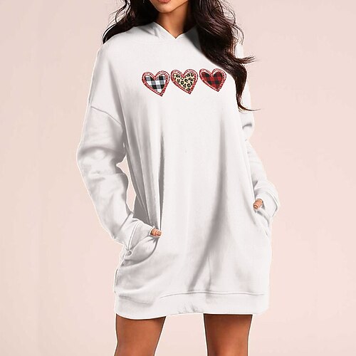 

Women's Pullover Hoodie Sweatshirt Leopard Plaid Heart Pocket Print Daily Sports Hot Stamping Streetwear Long Hoodies Sweatshirts White Black