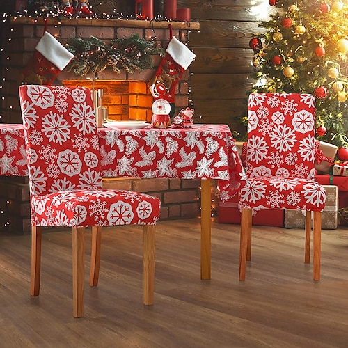 

2 Pcs Christmas Dining Chair Cover, Soft Stretch Chair Slipcover for Dining Room, Kitchen, Washable Removable Parson Chair Protector for Holiday Decoration, Home Décor