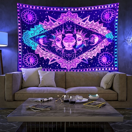 

lumière noire uv réactif grande tapisserie murale tarot soleil chambre fond décoratif tissu suspendu