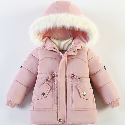 

Kids Girls' Coat Outerwear Plain Long Sleeve Zipper Coat Active Adorable Black Pink Red Winter 3-6 Years