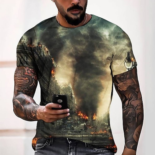 

Men's T shirt Tee Tee Graphic Round Neck Beige Short Sleeve 3D Print Casual Daily 3D Print Tops Fashion Cool Designer Comfortable / Summer / Summer