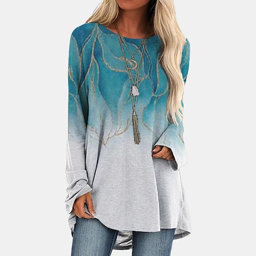 

Women's T Shirt Dress Tee Dress Shift Dress Short Mini Dress White Black Gray Red Light Blue Long Sleeve Floral Print Fall Winter Round Neck Casual Loose 2022 S M L XL XXL 3XL / Casual Dress