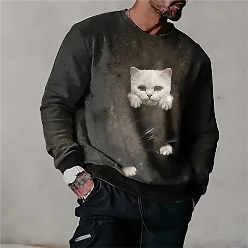 

Men's Unisex Sweatshirt Pullover Cat Graphic Prints Print Daily Sports Holiday 3D Print Designer Casual Hoodies Sweatshirts Black