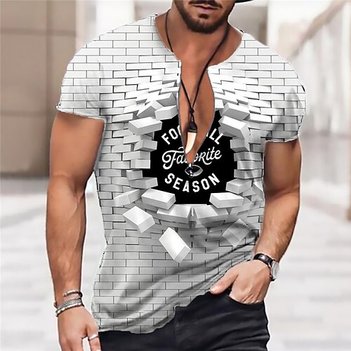 

Men's Unisex T shirt Tee 3D Print Graphic Prints Crew Neck Brick Street Daily Zipper Print Short Sleeve Tops Designer Casual Classic Big and Tall White / Summer