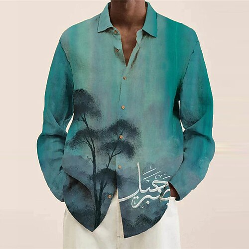

Men's Shirt 3D Print Coconut Tree Turndown Street Casual Button-Down Print Long Sleeve Tops Casual Fashion Breathable Blue