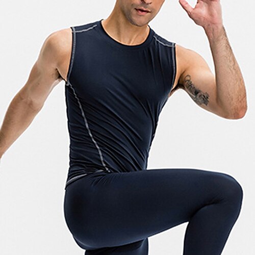 

Men's Compression Tank Top Sleeveless Compression Clothing Athletic Spandex Breathable Quick Dry Moisture Wicking Gym Workout Running Active Training Sportswear Activewear Stripes Hemp gray Black Blue