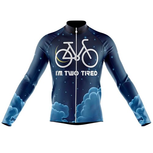

21Grams Men's Cycling Jersey Long Sleeve Bike Top with 3 Rear Pockets Mountain Bike MTB Road Bike Cycling Breathable Quick Dry Moisture Wicking Reflective Strips Dark Blue Graphic Polyester Spandex