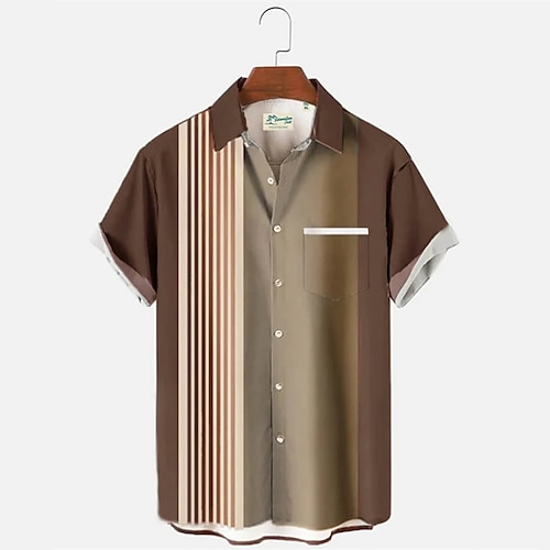 

Men's Bowling Shirt Camp Shirt Color Block Graphic Prints Turndown Green Blue Brown Hot Stamping Sports Holiday Short Sleeves Button-Down Print Clothing Apparel Fashion Casual Hawaiian Comfortable