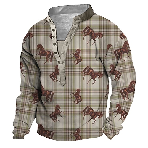 

Men's Unisex Sweatshirt Pullover Button Up Hoodie Brown Standing Collar Horse Graphic Prints Print Casual Daily Sports 3D Print Streetwear Designer Casual Spring & Fall Clothing Apparel Hoodies