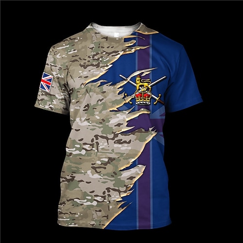 

Men's Unisex T shirt Tee 3D Print Graphic Prints Camo / Camouflage Crew Neck Street Daily Print Short Sleeve Tops Designer Casual Big and Tall Sports Blue / Summer