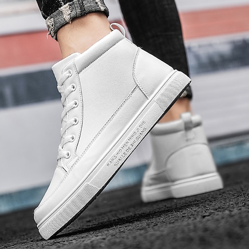 

Unisex Sneakers Leather Shoes Skate Shoes High Top Sneakers Casual Daily Walking Shoes Leather Microfiber Mid-Calf Boots Black White Winter Fall