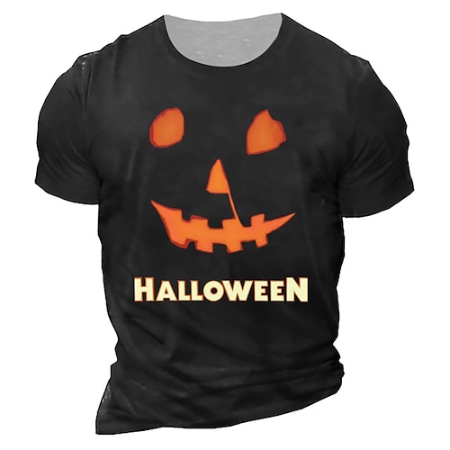 

Men's Unisex T shirt Tee Graphic Pumpkin Crew Neck Army Green Navy Blue Black 3D Print Outdoor Halloween Short Sleeve Print Clothing Apparel Vintage Sports Casual Big and Tall / Summer / Summer
