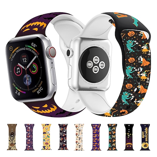

Halloween Watch Band Compatible with Apple iWatch 38/40/41mm 42/44/45mm Silicone Waterproof Adjustable Breathable Sport Band for iWatch Smartwatch Strap Wristband for Series 7 / SE / 6/5/4/3/2/1