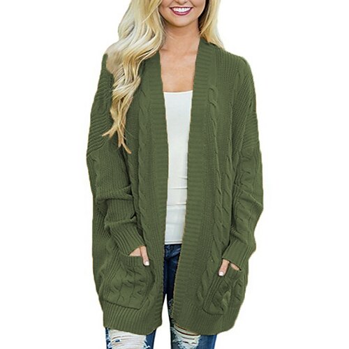 

damen strickjacke pullover grobstrick tasche gestrickt rein farbe vorne offen stylisch lässig alltag urlaub herbst winter gelb 3xl