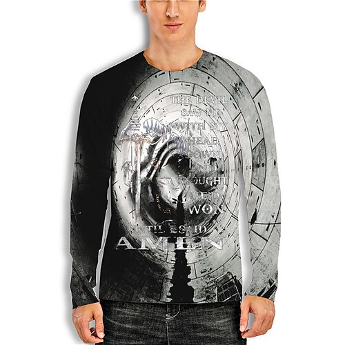 

Men's Unisex T shirt Tee 3D Print Cartoon Graphic Prints Letter Crew Neck Street Daily Print Long Sleeve Tops Designer Basic Casual Big and Tall Gray Purple