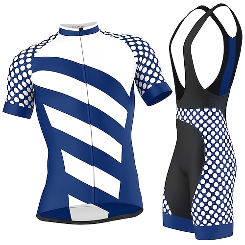 

21Grams Men's Cycling Jersey with Bib Shorts Short Sleeve Mountain Bike MTB Road Bike Cycling Blue Polka Dot Stripes Bike Clothing Suit 3D Pad Breathable Quick Dry Moisture Wicking Back Pocket