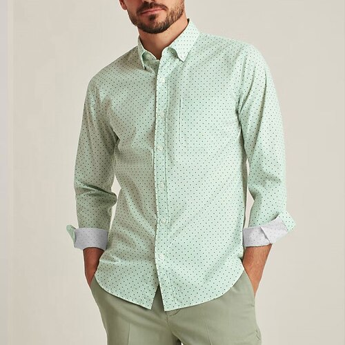 

Men's Shirt 3D Print Polka Dot Turndown Street Casual Button-Down Print Long Sleeve Tops Business Casual Fashion Breathable Green
