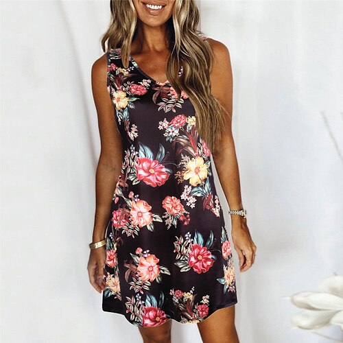 

Mulheres Vestido casual Vestido da bainha Verde Preto Rosa Sem Manga Floral Imprimir Primavera Verão Decote V 2022 S M L XL XXL