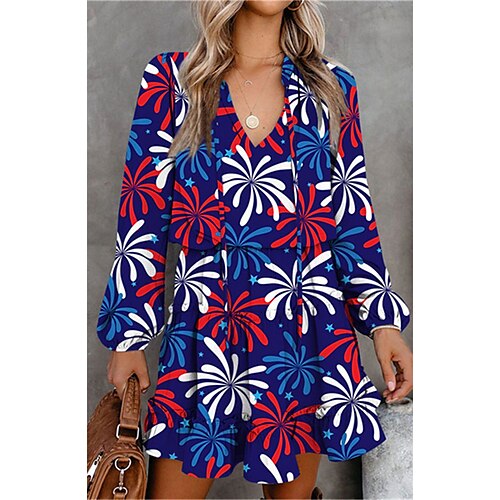 

Women's Casual Dress A Line Dress Short Mini Dress Black And White White Black Blue Yellow Long Sleeve Floral Print Geometric Ruffle Print Fall Winter V Neck Casual Modern Loose 2022 S M L XL XXL 3XL