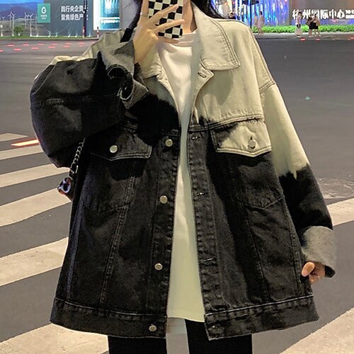 

Women's Denim Jacket Warm Breathable Outdoor Daily Wear Vacation Going out Pocket Print Single Breasted Turndown Active Sports Comfortable Street Style Color Gradient Regular Fit Outerwear Long Sleeve