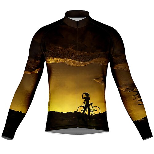 

21Grams Men's Cycling Jersey Long Sleeve Bike Top with 3 Rear Pockets Mountain Bike MTB Road Bike Cycling Breathable Quick Dry Moisture Wicking Reflective Strips Yellow Graphic Polyester Spandex