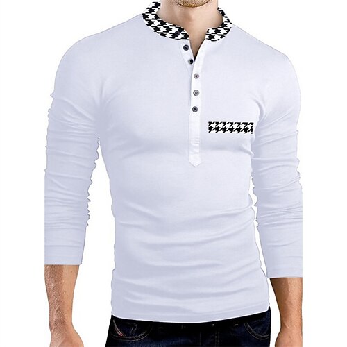 

Men's T shirt Tee Hot Stamping Graphic Color Block Standing Collar Street Daily Button-Down Print Long Sleeve Tops Designer Casual Fashion Comfortable White