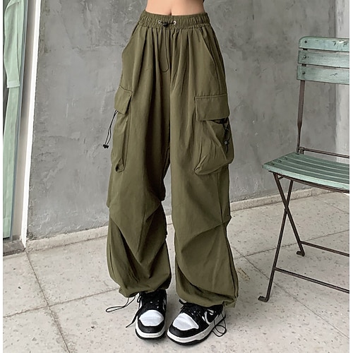 

Women's Cargo Pants Pants Trousers Kim Pants ArmyGreen Black High Waist Retro Vintage Chino Casual Daily Baggy Micro-elastic Full Length Comfort Plain S M L XL