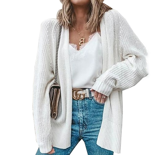 

Women's Cardigan Sweater Jumper Ribbed Knit Knitted Pure Color Open Front Stylish Casual Daily Holiday Fall White S M L / Long Sleeve