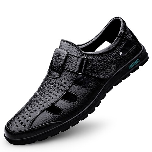 

Men's Sandals Loafers Slip-Ons Casual Classic Daily Office Career PU Dark Brown Black Spring Summer