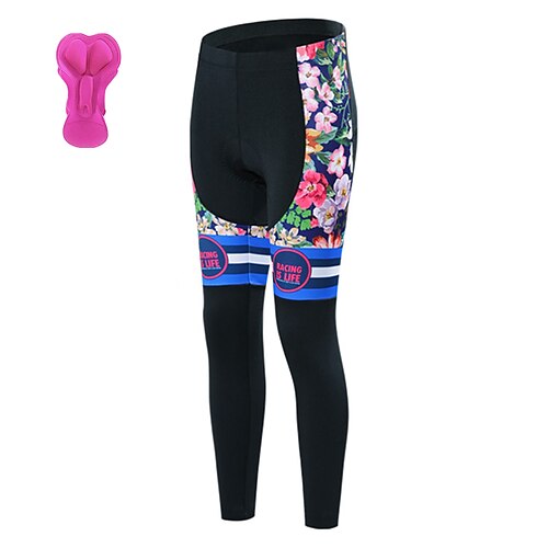 

21Grams Women's Cycling Tights Bike Bottoms Mountain Bike MTB Road Bike Cycling Sports Floral Botanical 3D Pad Cycling Breathable Quick Dry Blue Polyester Spandex Clothing Apparel Bike Wear