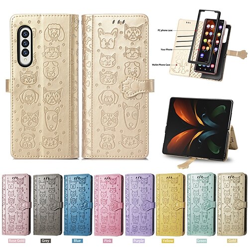 

Phone Case For Samsung Galaxy Wallet Card Z Fold 3 Z Fold 4 Card Holder Slots Kickstand Solid Colored PC PU Leather