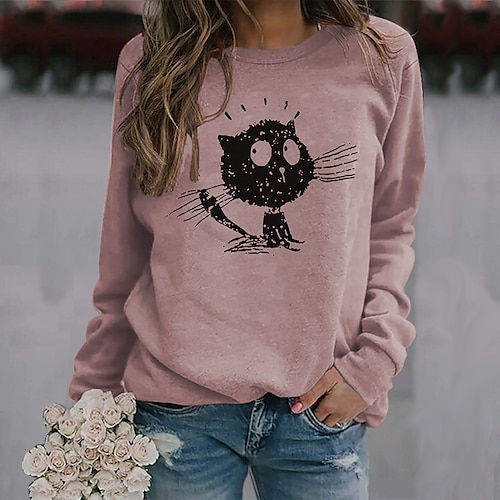

Women's Sweatshirt Pullover Cat Print Daily Weekend Hot Stamping Active Streetwear Hoodies Sweatshirts White Purple